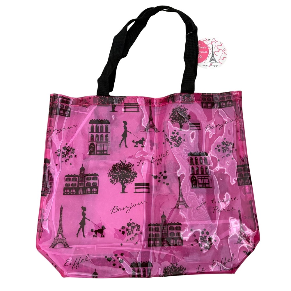Heel To Toe Paris Summer Tote Bag Pink Clear Translucent Eiffel Tower Poodle NWT